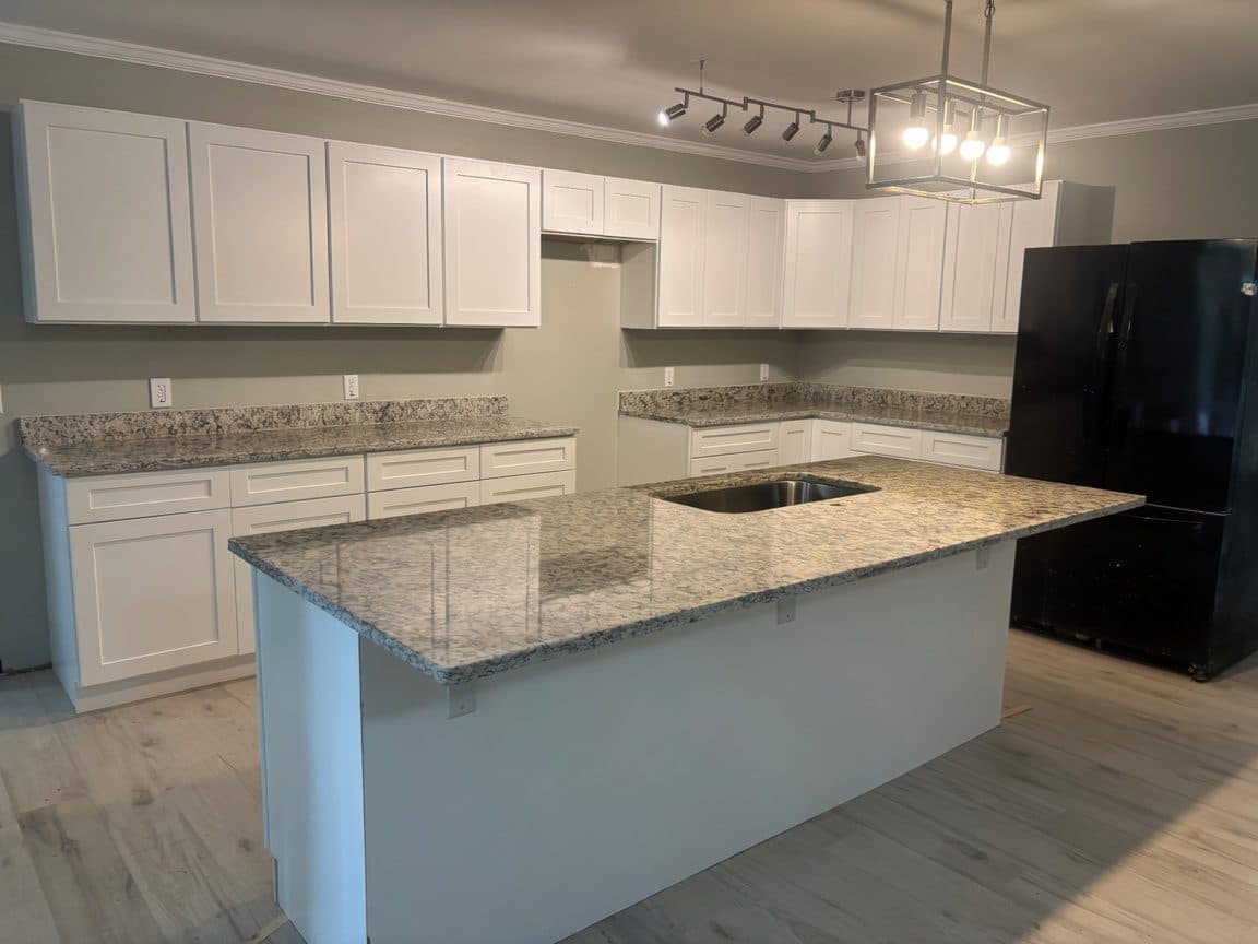 Granite kitchen countertops with island overhang