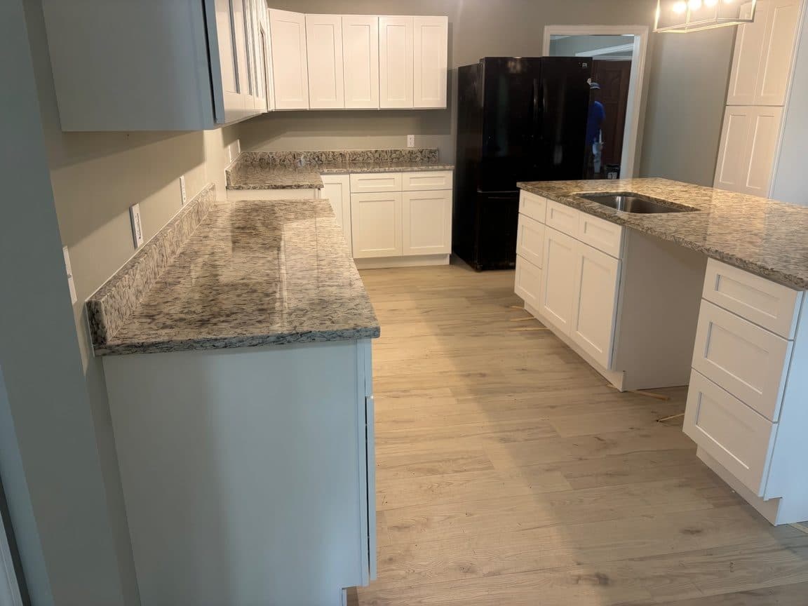 Granite kitchen countertops with island overhang