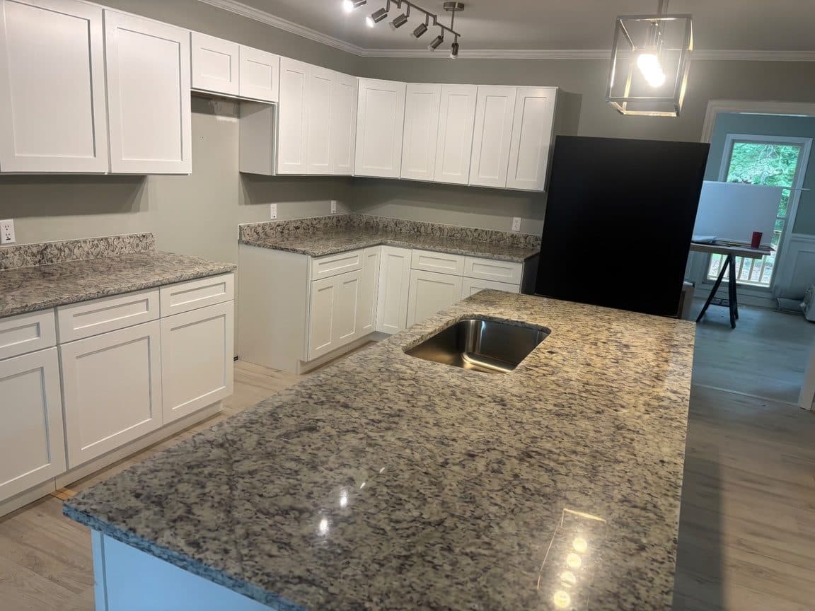 Granite kitchen countertops with island overhang